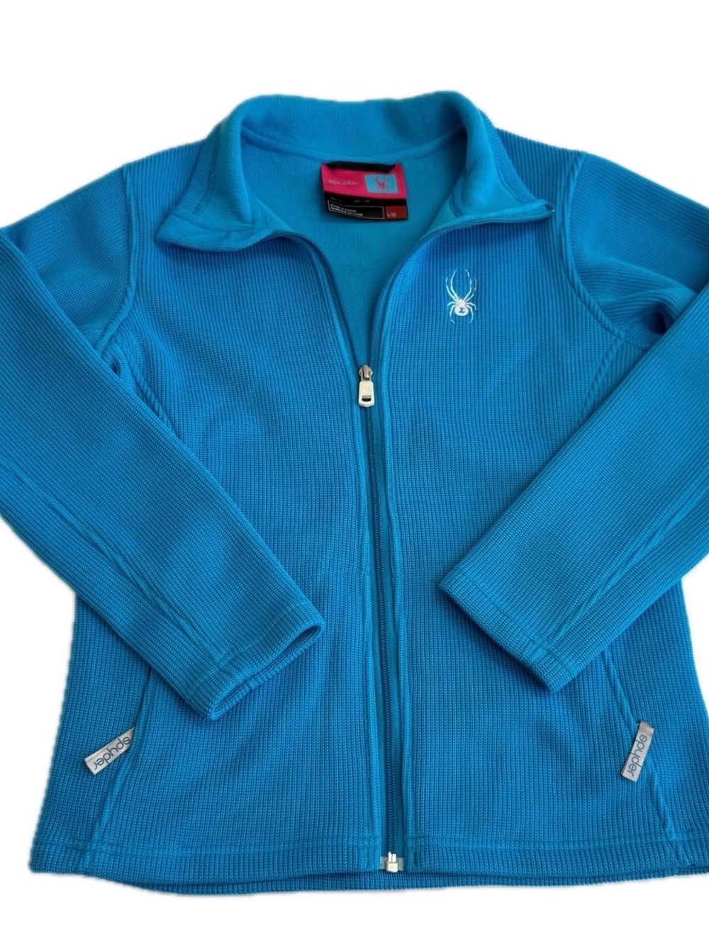Girls Spyder Core Waffle  Teal Blue Full-Zip Fleece Jacket  size L